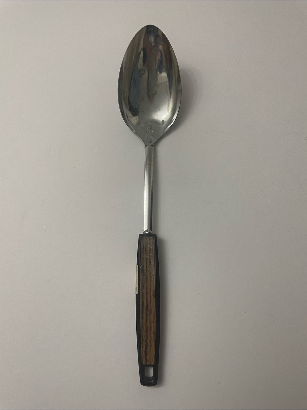Vintage EKCO Stainless 12" Serving Spoon Faux Wood Handle USA  vtg
